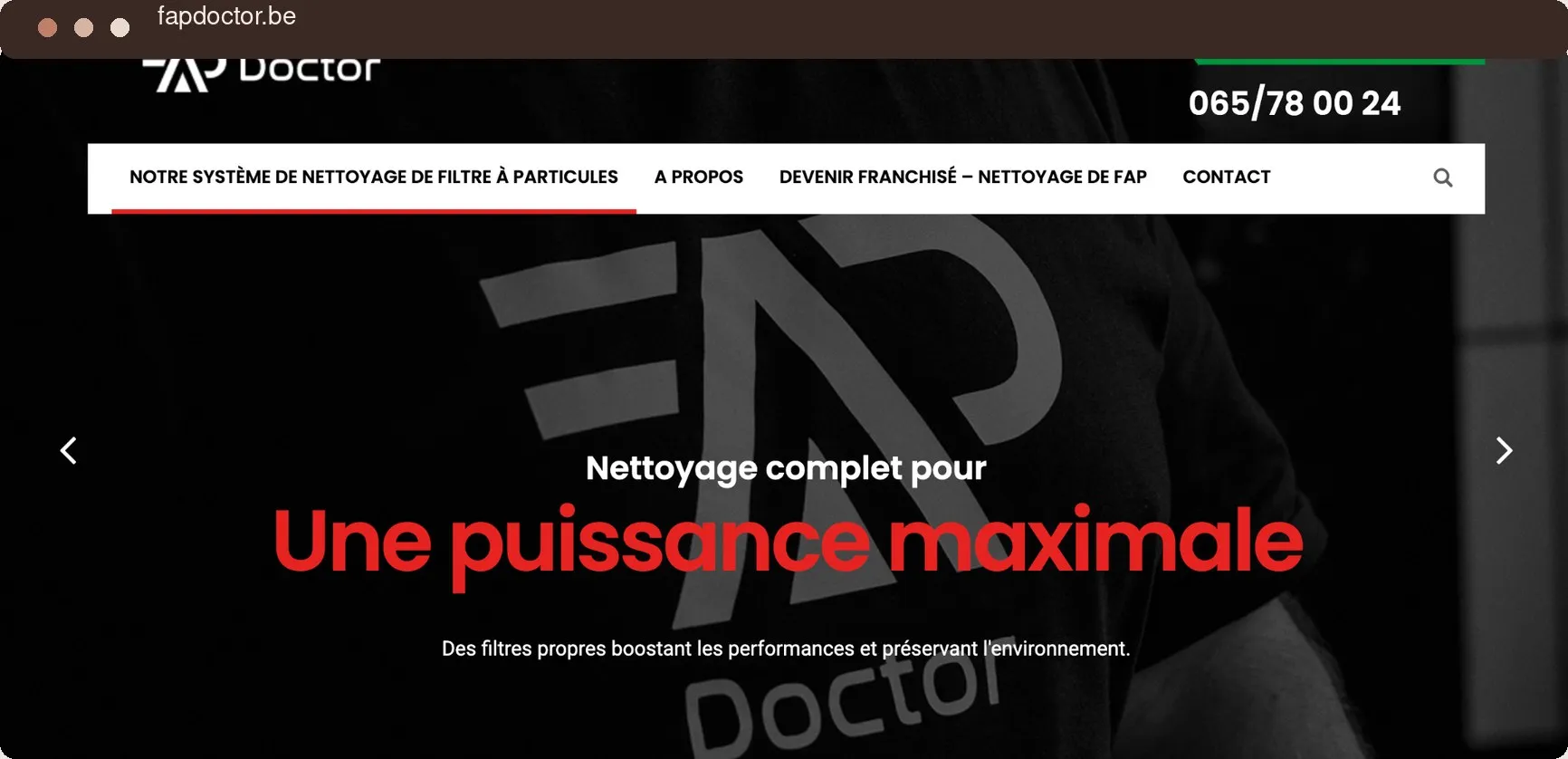 Page d’accueil du site fapdoctor.be, réalisée dans le cadre de l’accompagnement BizGlow